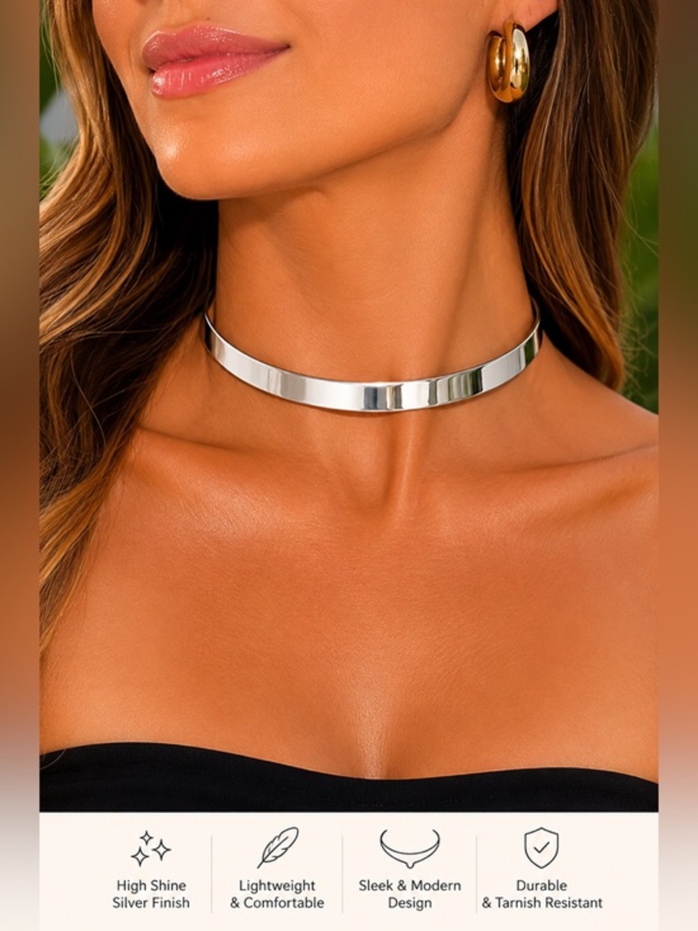 Minimal Silver Choker Necklace - High Shine Women’s Jewelry